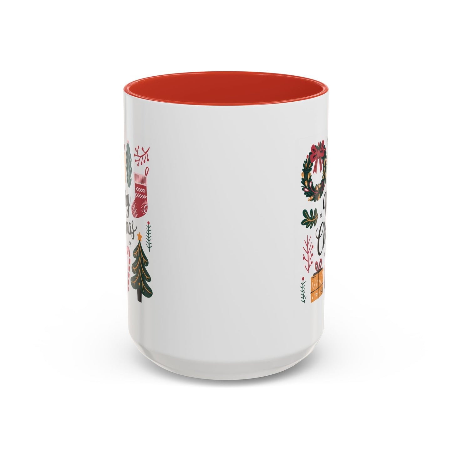 Christmas Mug - Merry Christmas Green Text Presents Tree Candy Cane