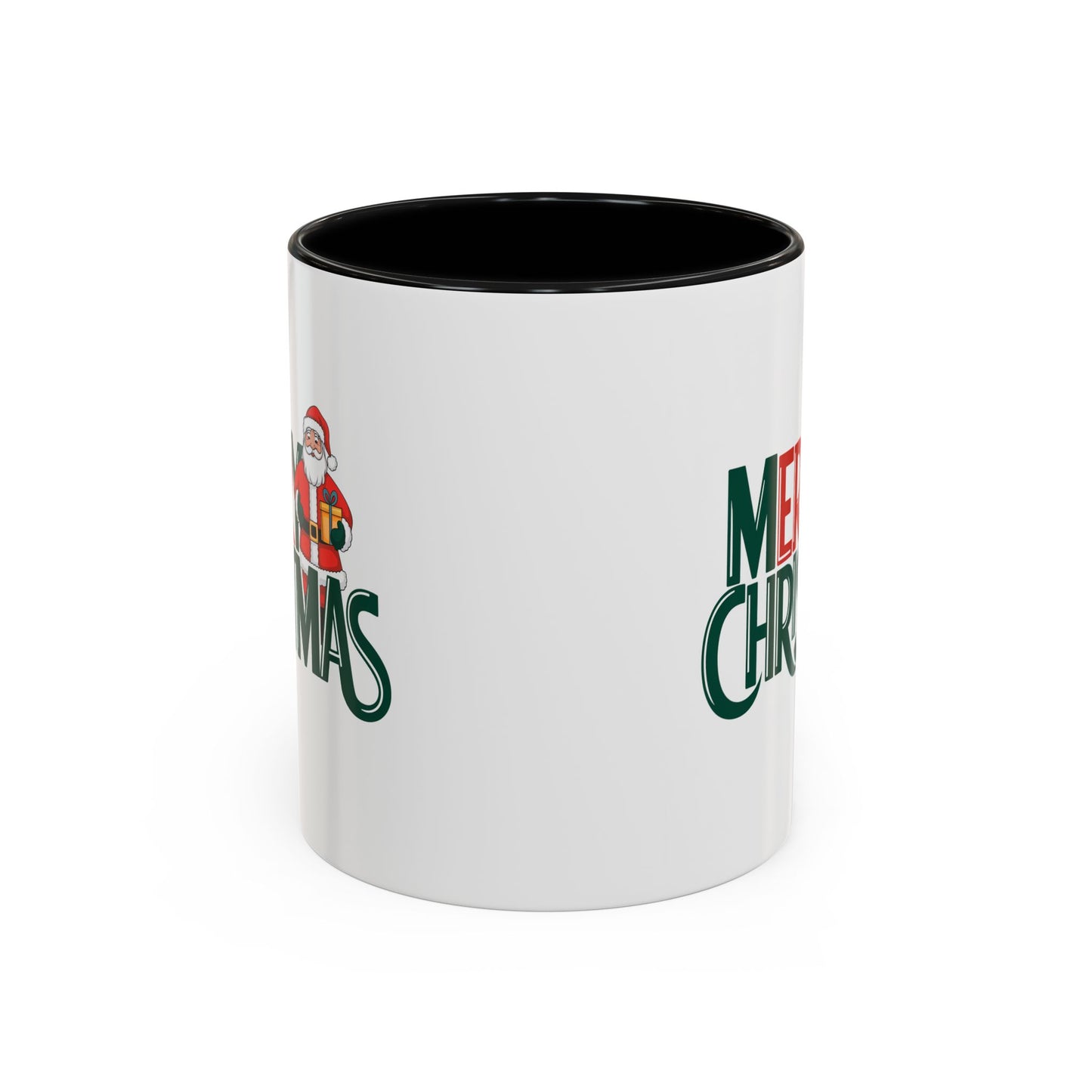 Christmas Mug - Merry Christmas Green & Red Text Santa Present