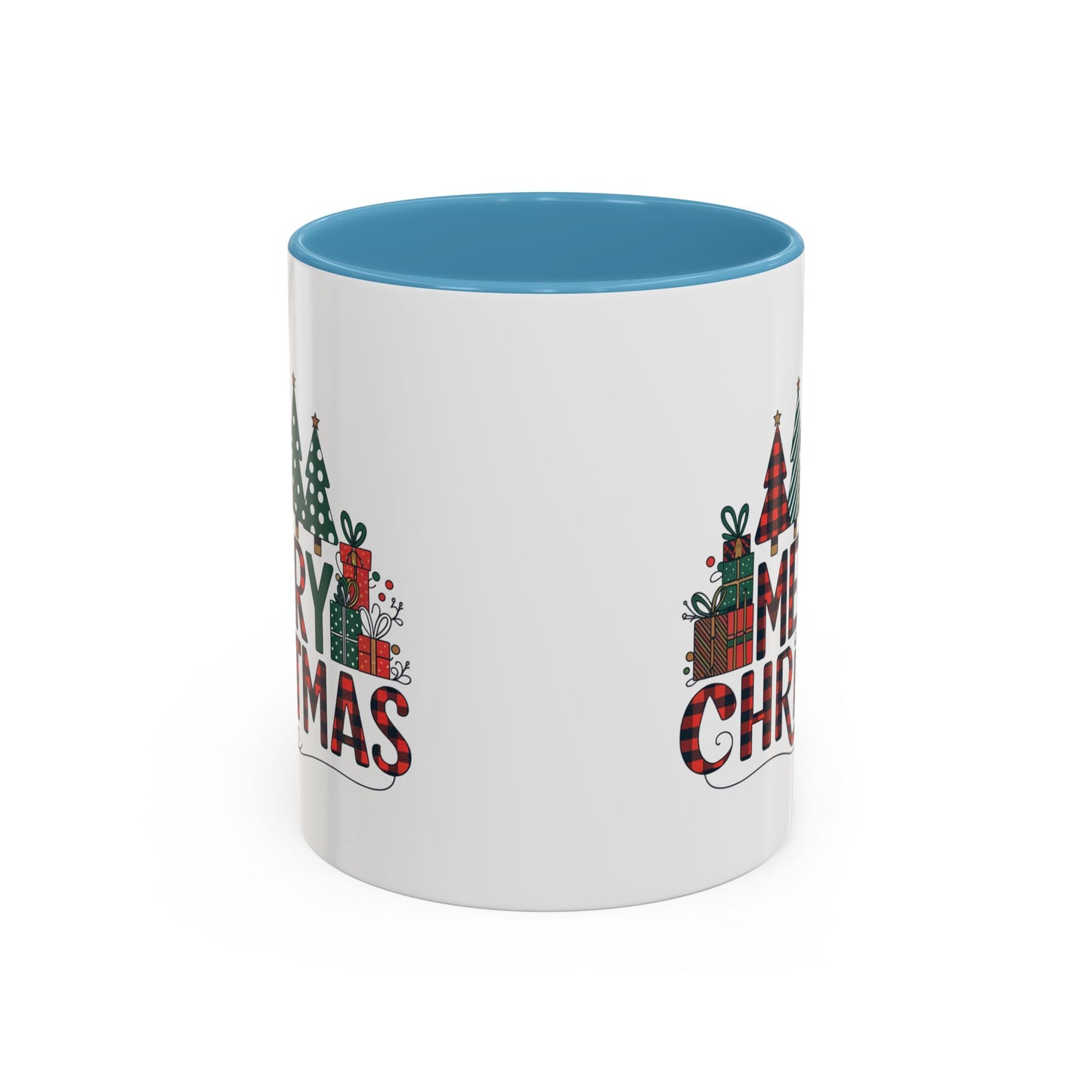 Christmas Mug - Merry Christmas Tartan Text Trees Presents