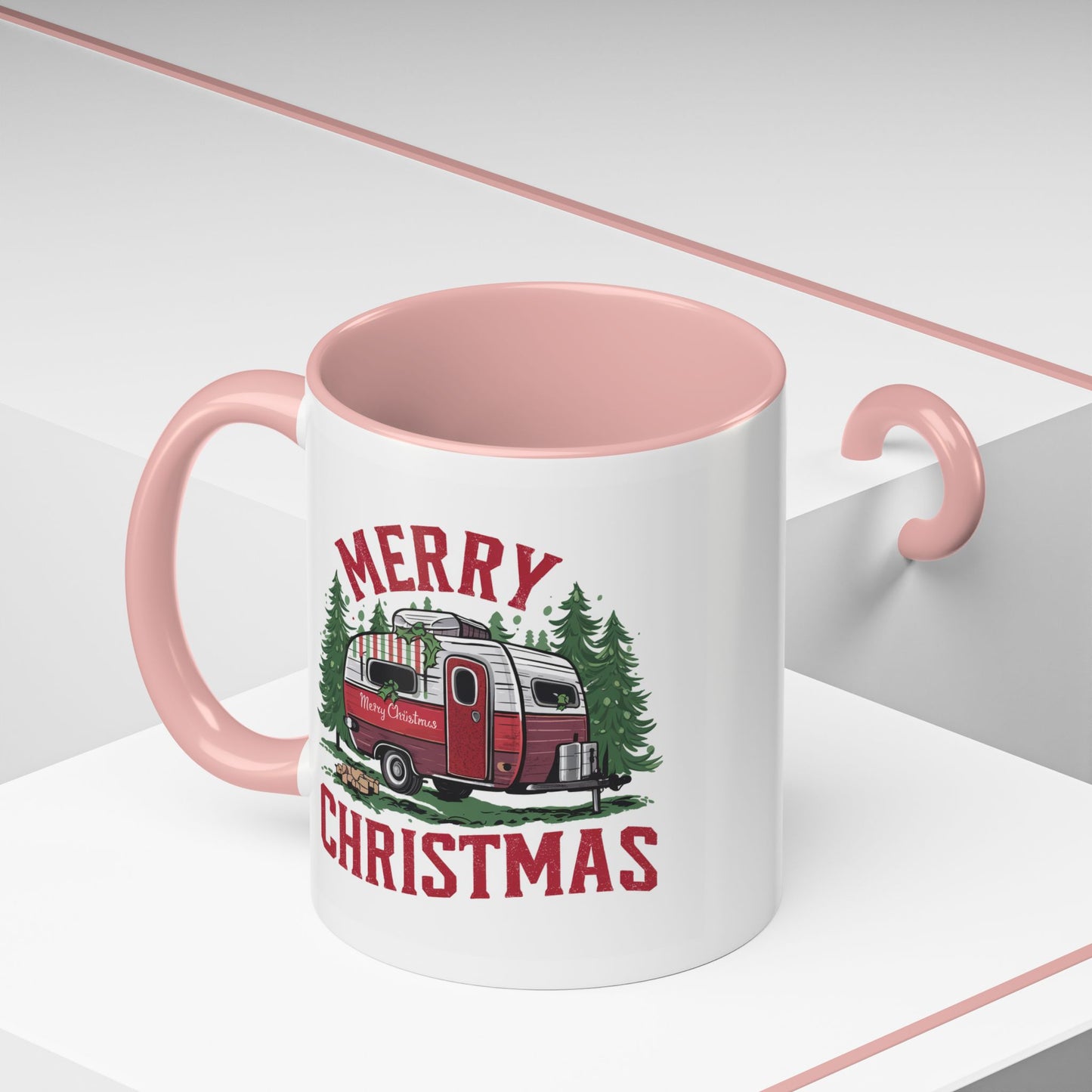 Christmas Mug - Merry Christmas Red & White Camper