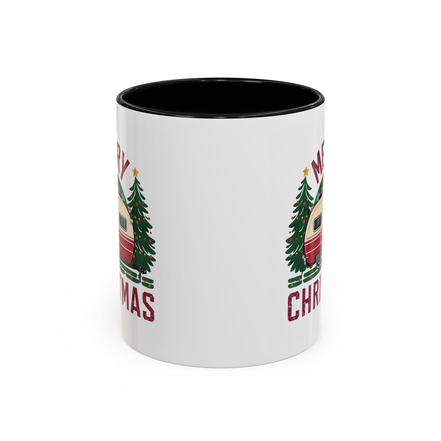 Christmas Mug - Merry Christmas Maroon Text Camper Trees
