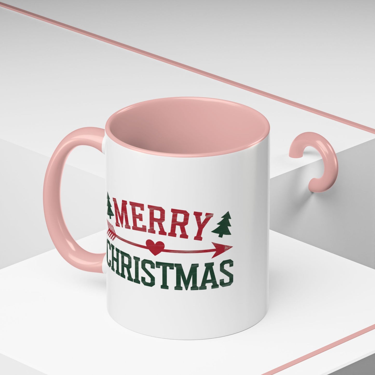Christmas Mug - Merry Christmas Red & Green Text Heart Arrow Trees