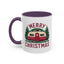 Christmas Mug - Merry Christmas Maroon Text Camper Trees
