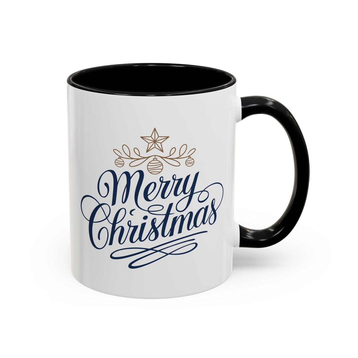Christmas Mug - Merry Christmas Blue Text Gold Ornaments