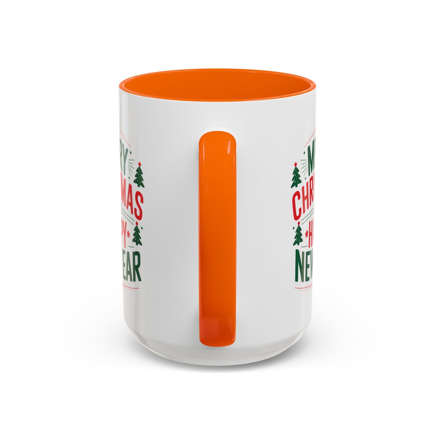 Christmas Mug - Merry Christmas and a Happy New Year Green & Red Text Trees Stars
