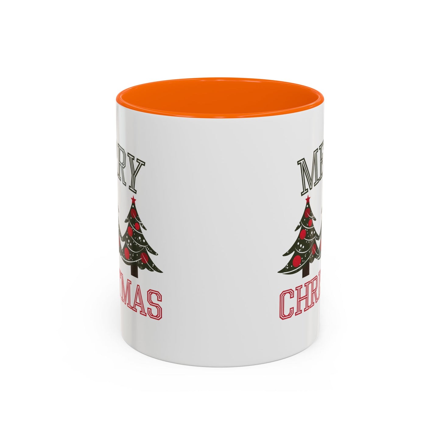 Christmas Mug - Merry Christmas Green & Red Text Decorative Trees