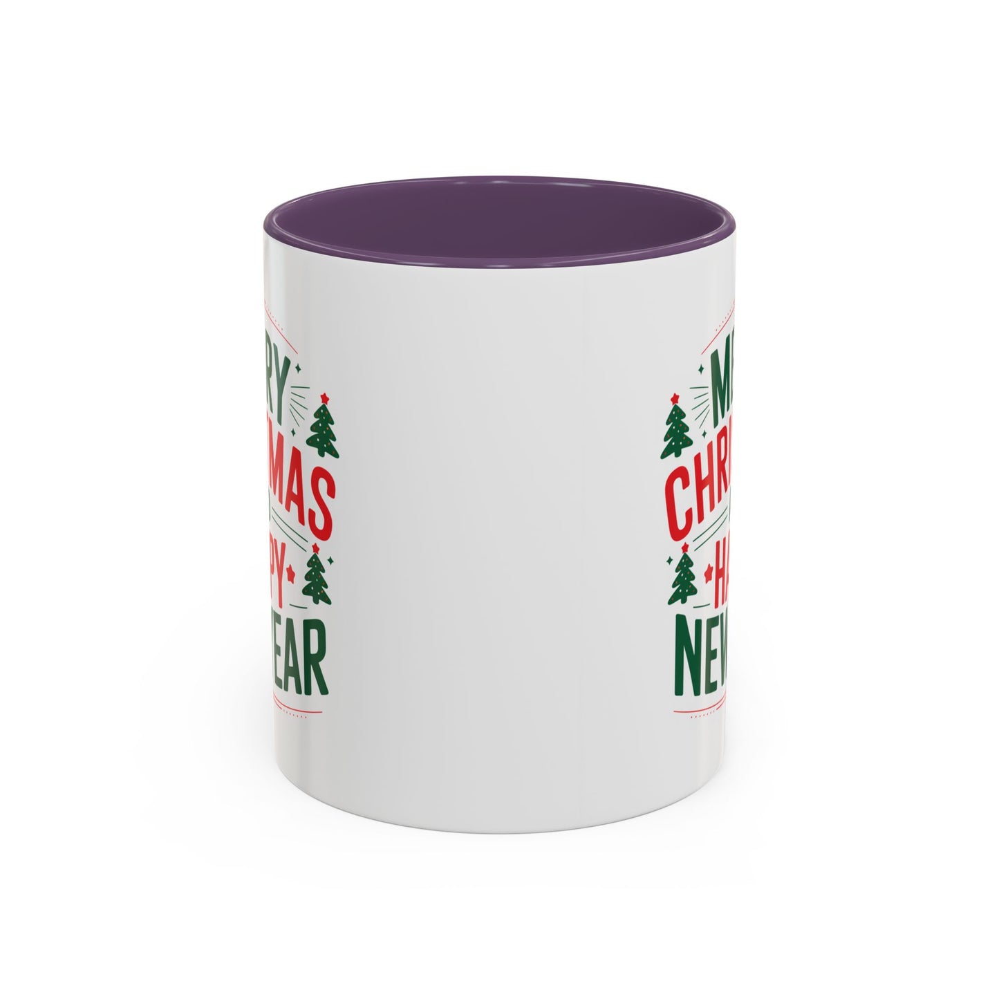 Christmas Mug - Merry Christmas and a Happy New Year Green & Red Text Trees Stars