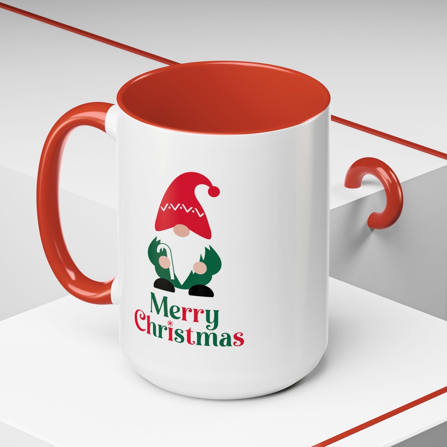 Christmas Mug - Merry Christmas Green & Red Text Gnome Candy Cane