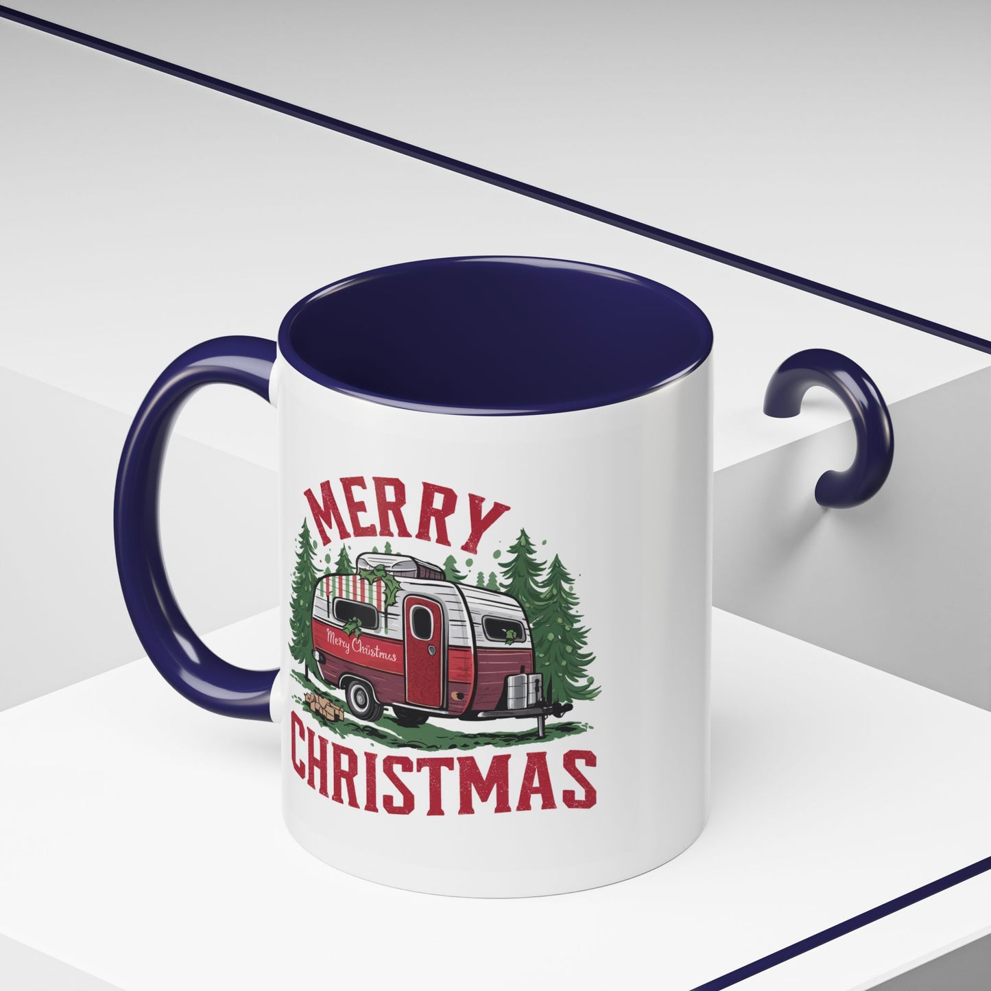 Christmas Mug - Merry Christmas Red & White Camper