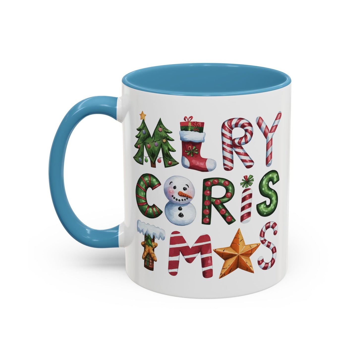 Christmas Mug - Merry Christmas Green Red & Gold Patterned Text