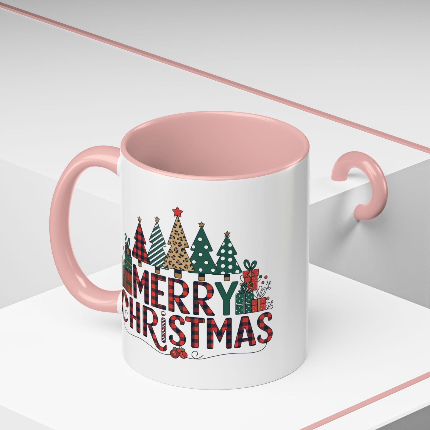 Christmas Mug - Merry Christmas Tartan Text Trees Presents