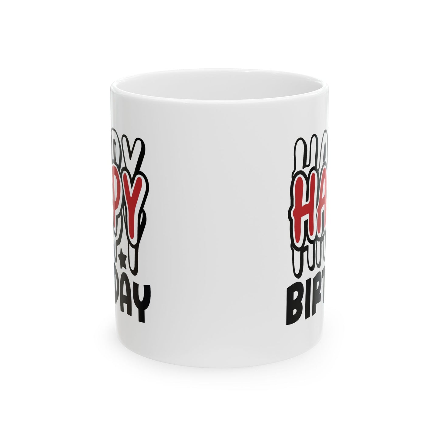Birthday Mug - Happy Birthday Red White & Black Text
