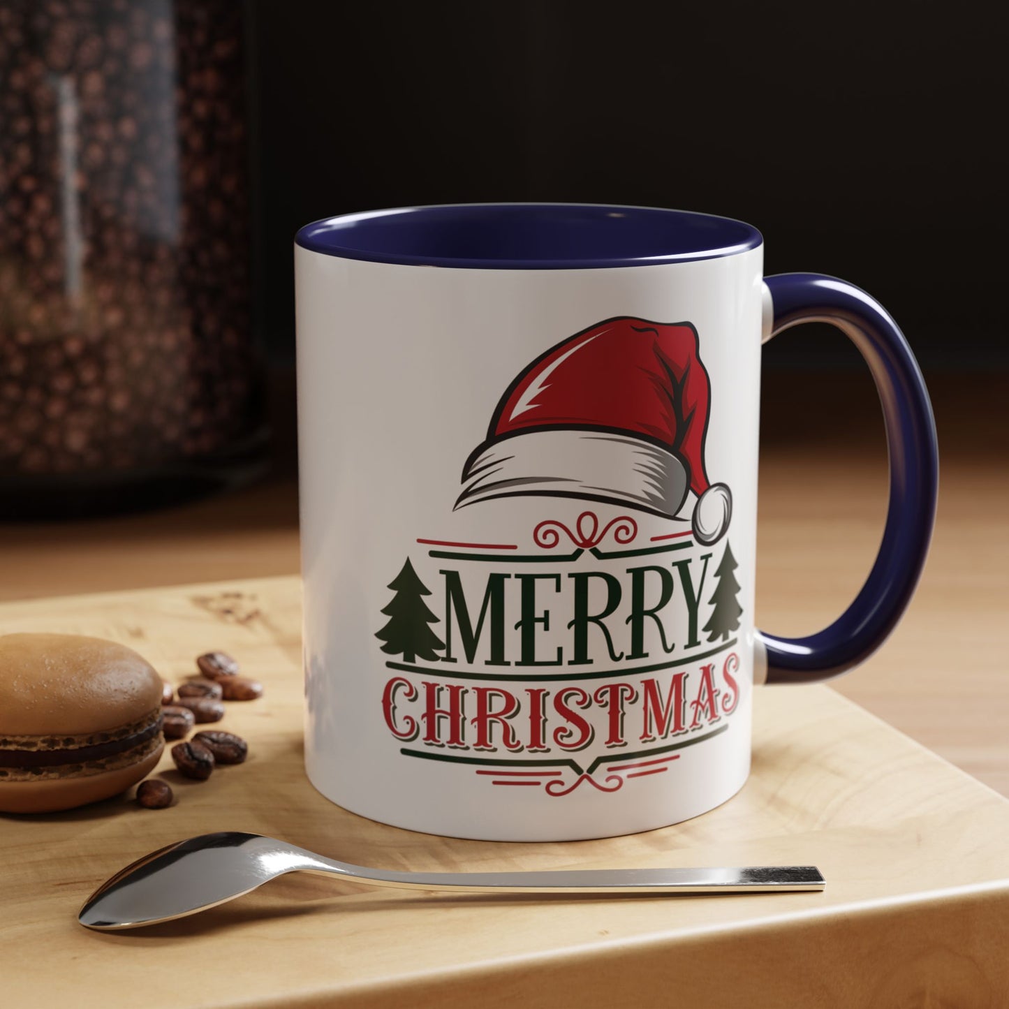 Christmas Mug - Merry Christmas Green & Red Text Red Hat