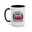 Christmas Mug - Merry Christmas Maroon Text Camper Trees