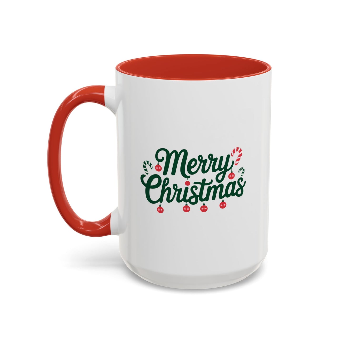 Christmas Mug - Merry Christmas Green Text Ornaments Candy Canes