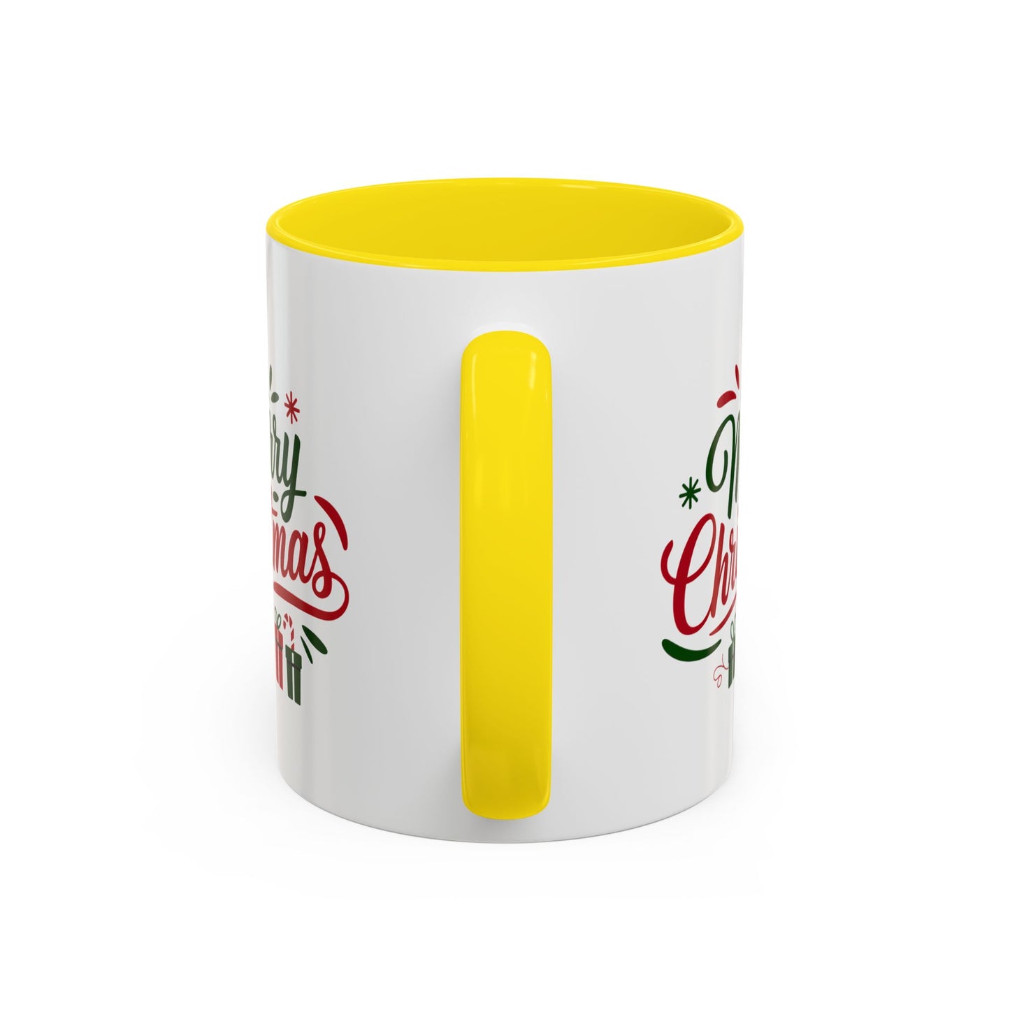 Christmas Mug - Merry Christmas Green & Red Text Tree Snowflakes Presents