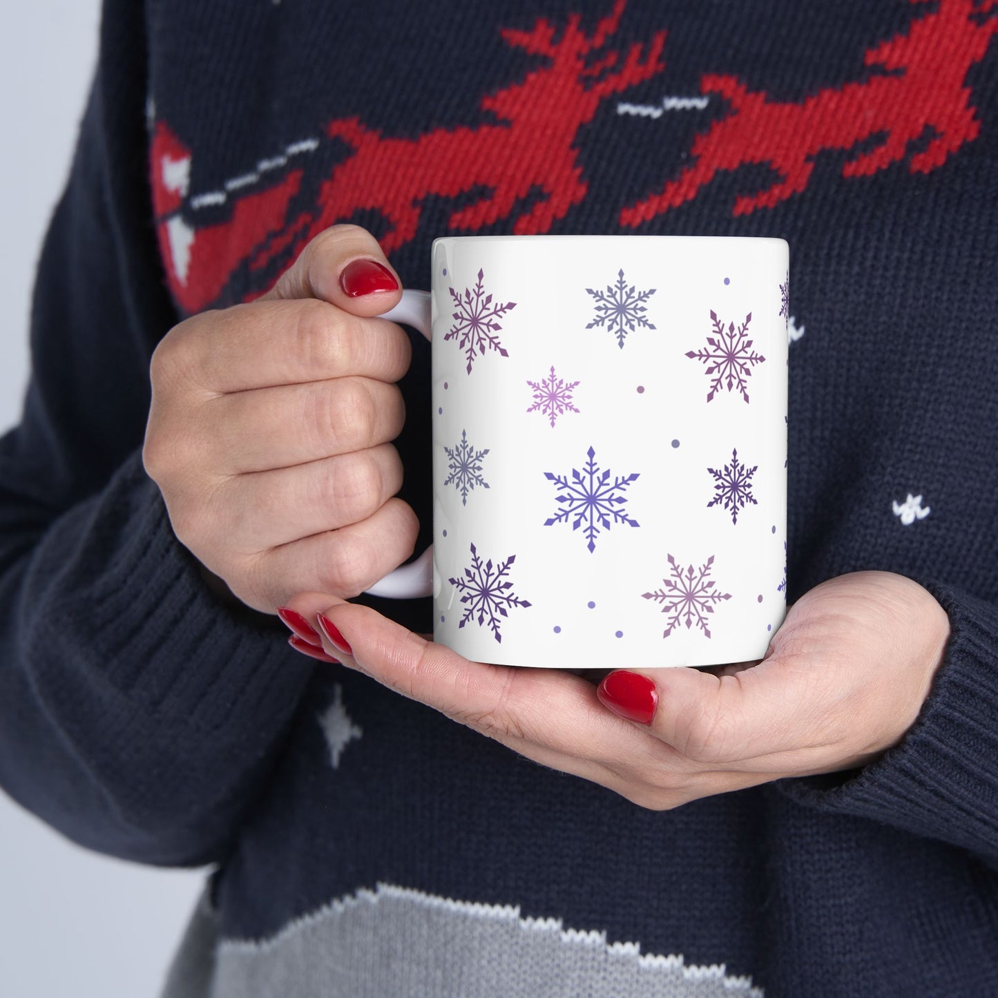 Christmas Mug - Pink & Purple Snowflakes Pattern