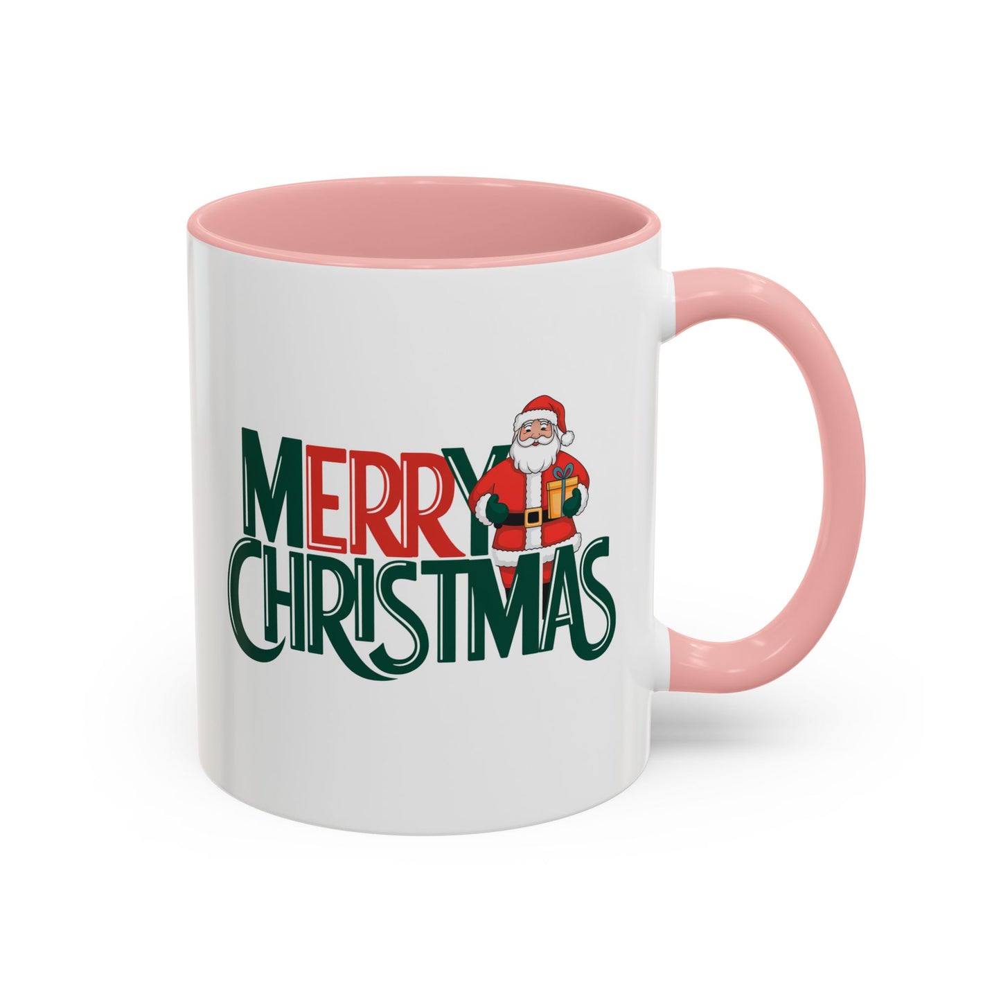 Christmas Mug - Merry Christmas Green & Red Text Santa Present