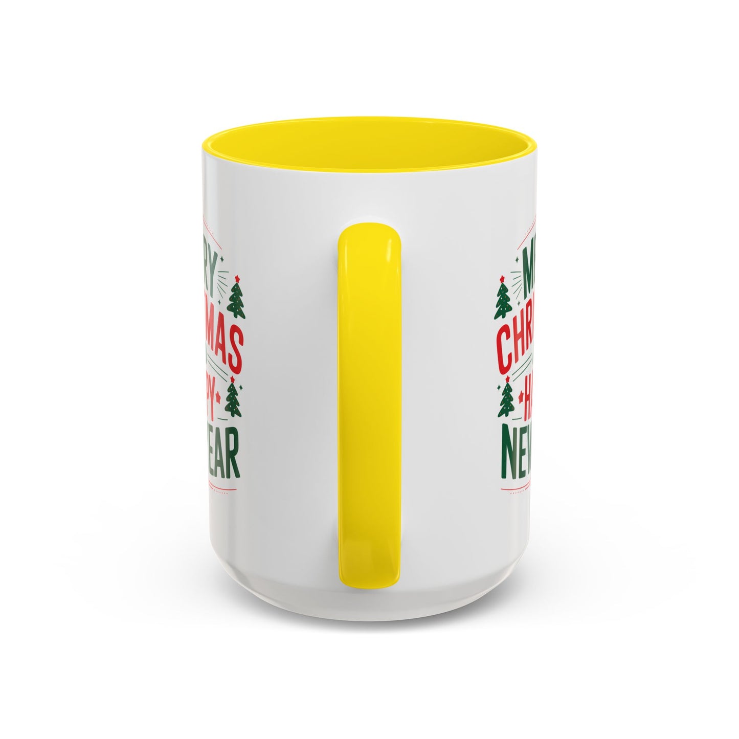 Christmas Mug - Merry Christmas and a Happy New Year Green & Red Text Trees Stars