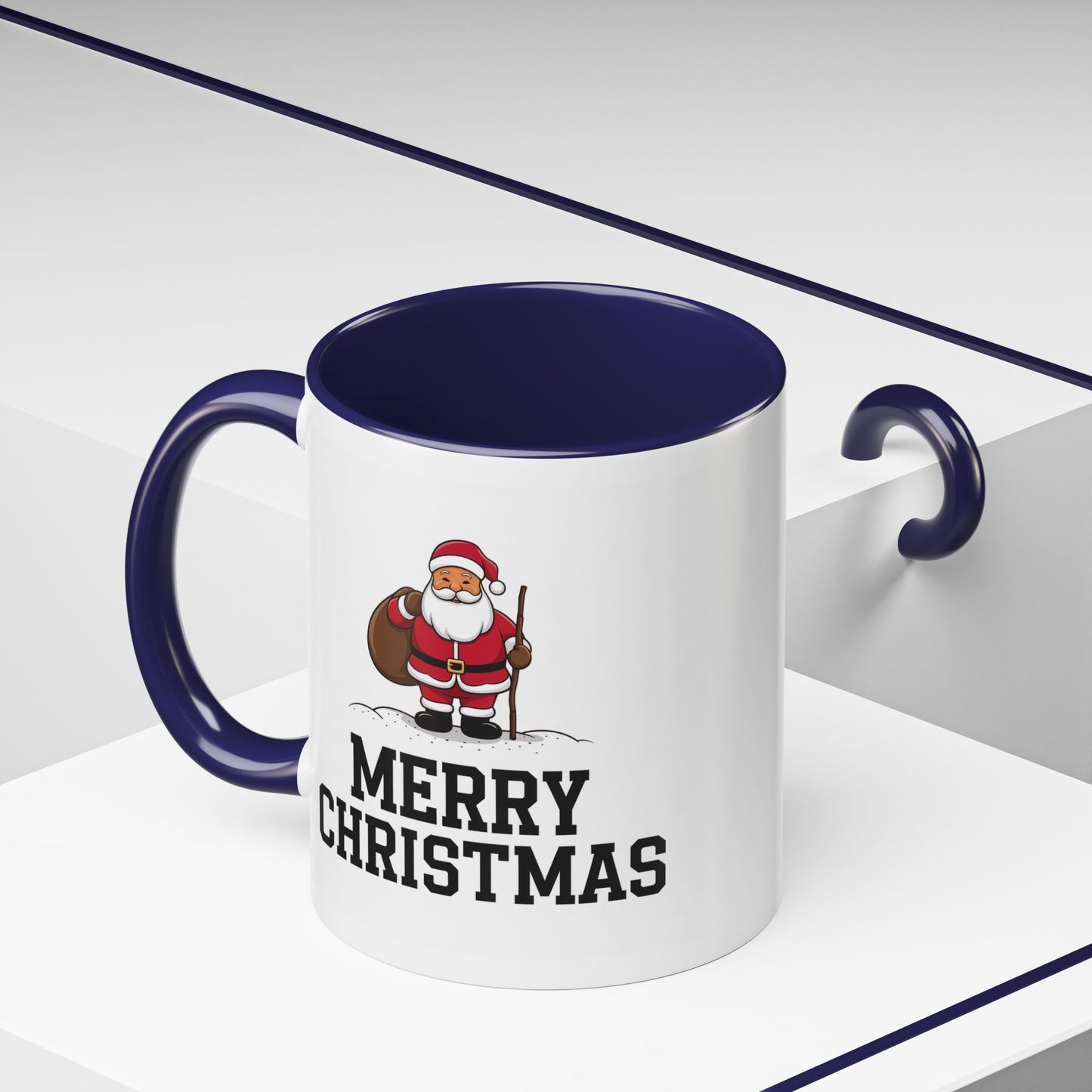 Christmas Mug - Merry Christmas Black Text Santa Walking