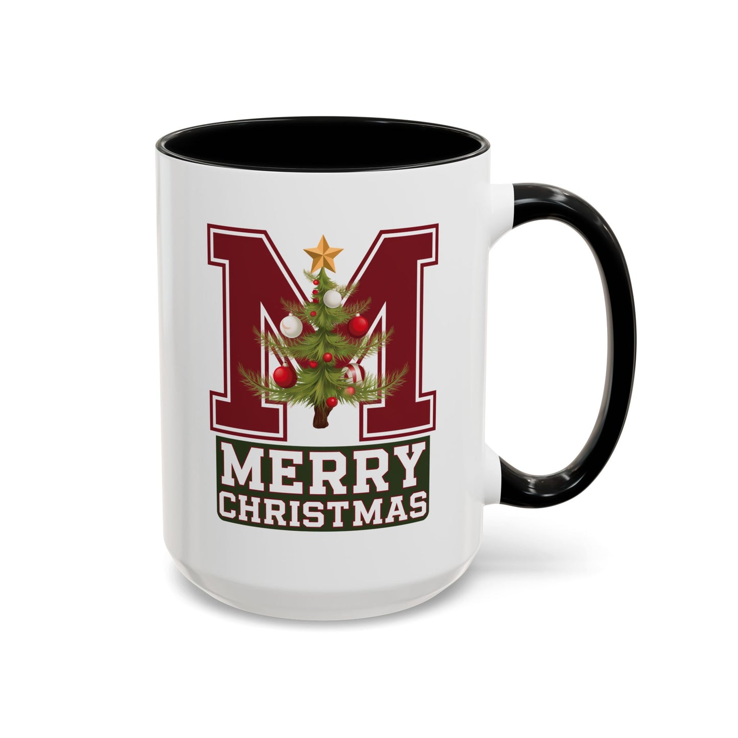 Christmas Mug - Merry Christmas White Green & Red College Text