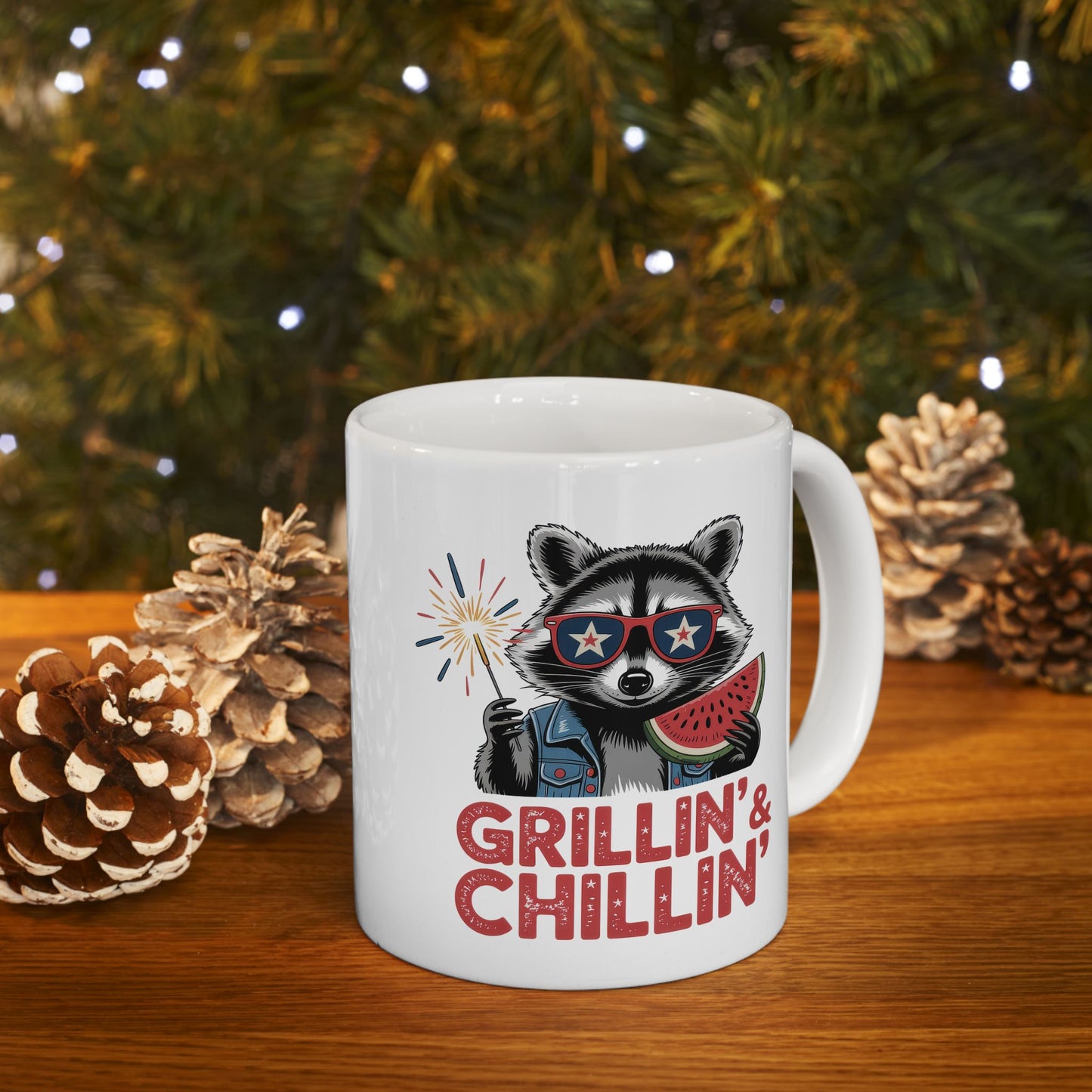 4th of July Mug - Grillin' & Chillin' Racoon
