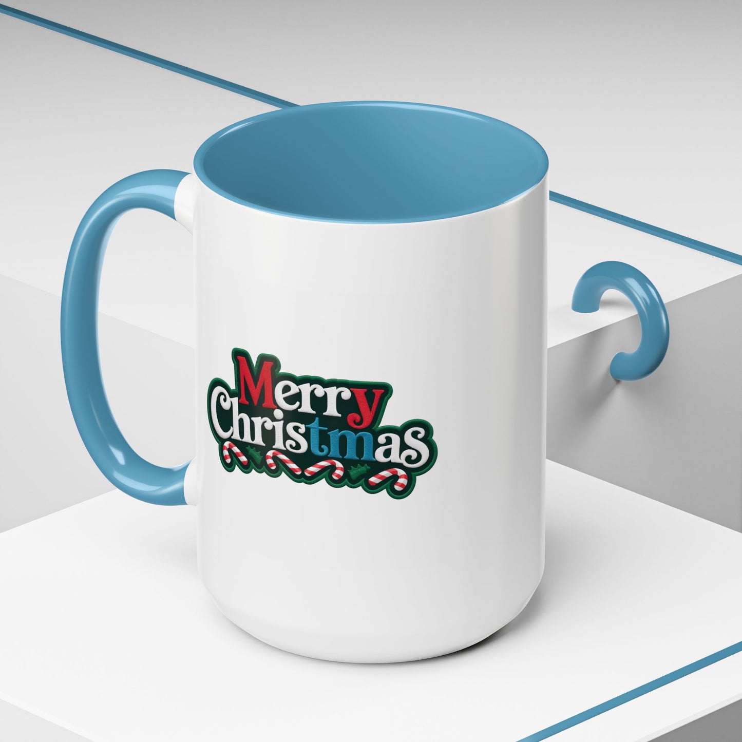 Christmas Mug - Merry Christmas White Red & Blue Text