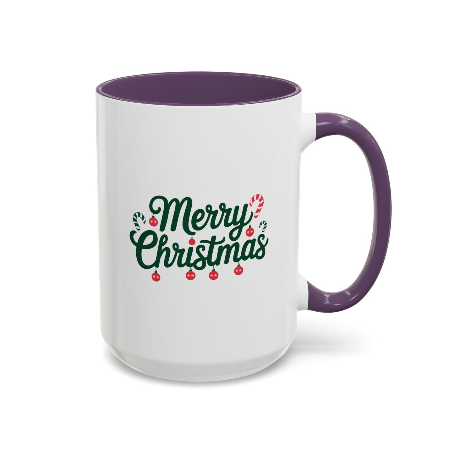 Christmas Mug - Merry Christmas Green Text Ornaments Candy Canes