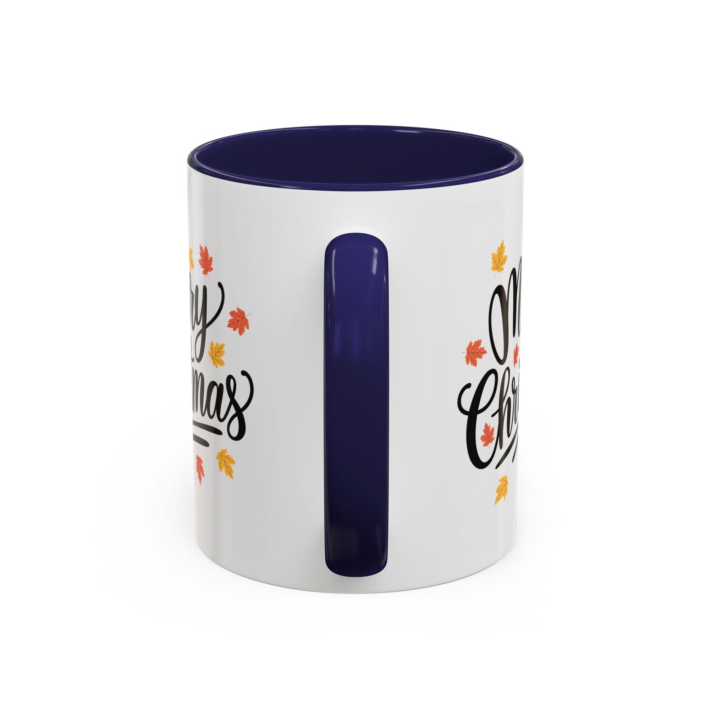 Christmas Mug - Merry Christmas Black Text Fall Leaves