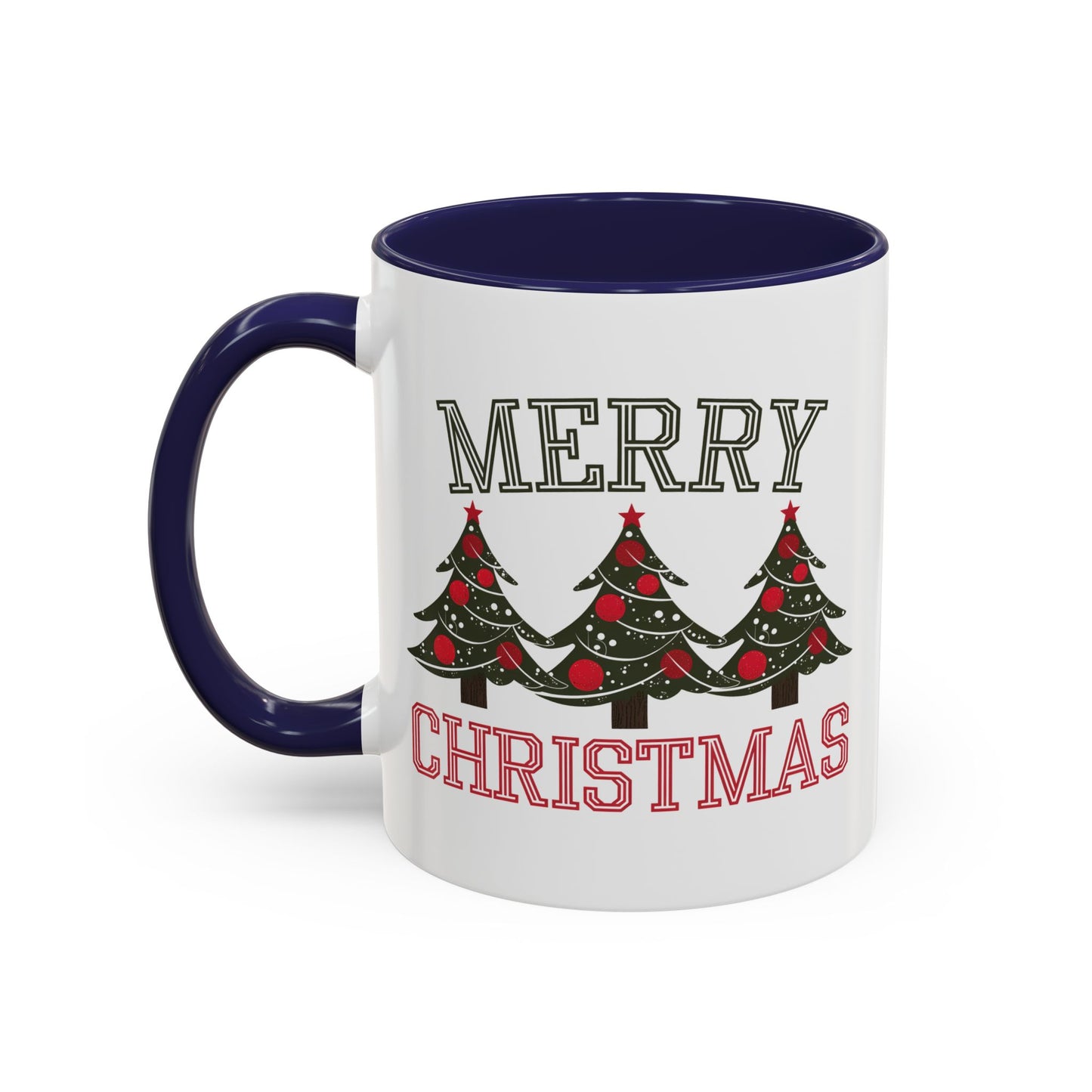 Christmas Mug - Merry Christmas Green & Red Text Decorative Trees