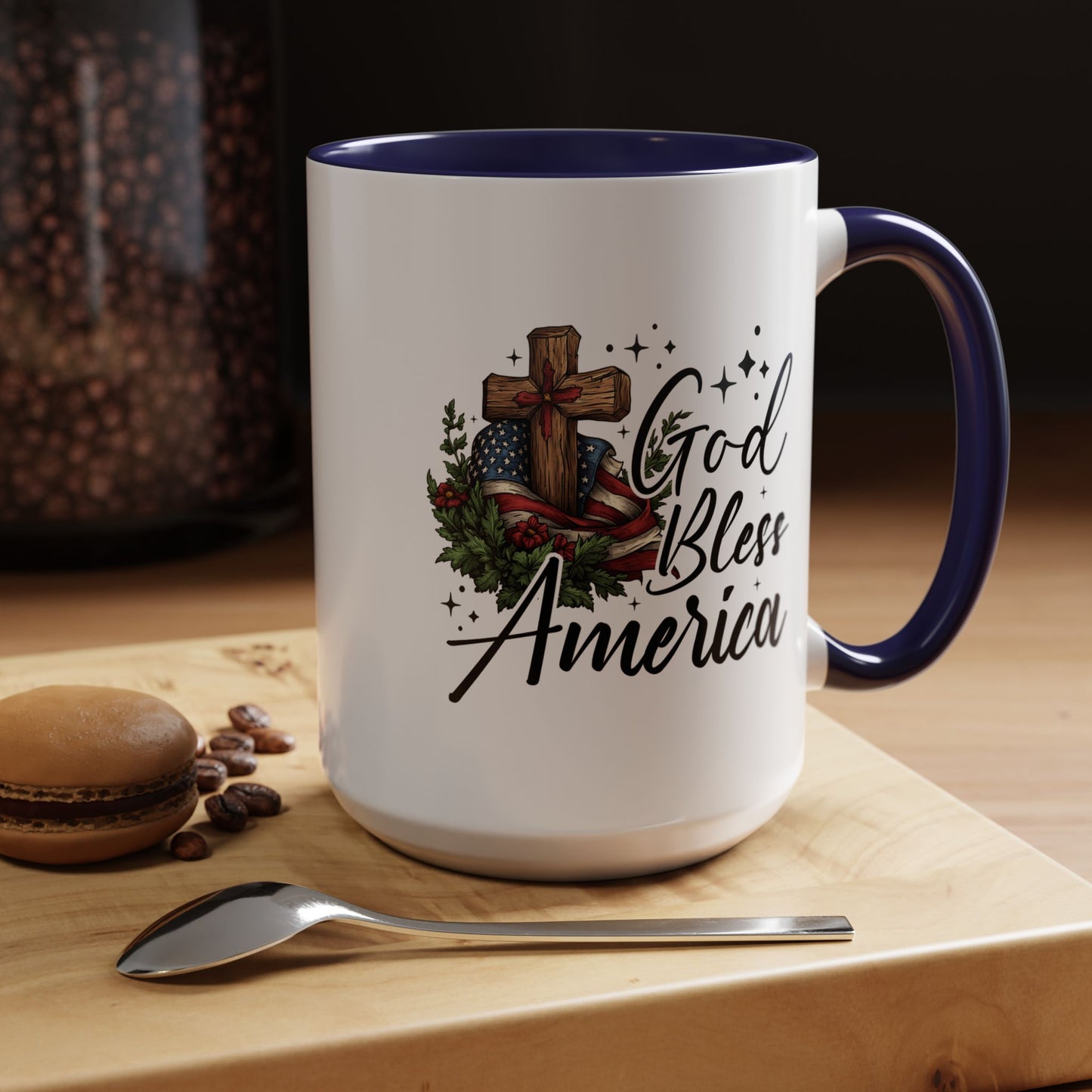 4th of July Mug - God Bless America Cross Flag