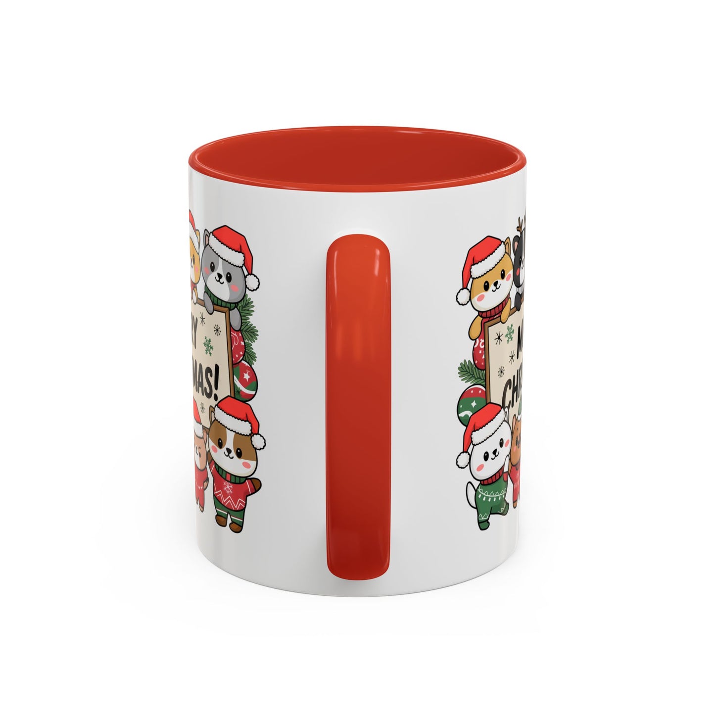Christmas Mug - Merry Christmas Black Text Cute Animals
