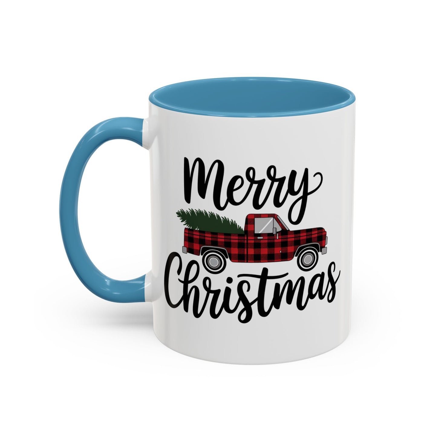 Christmas Mug - Merry Christmas Black Text Tartan Truck