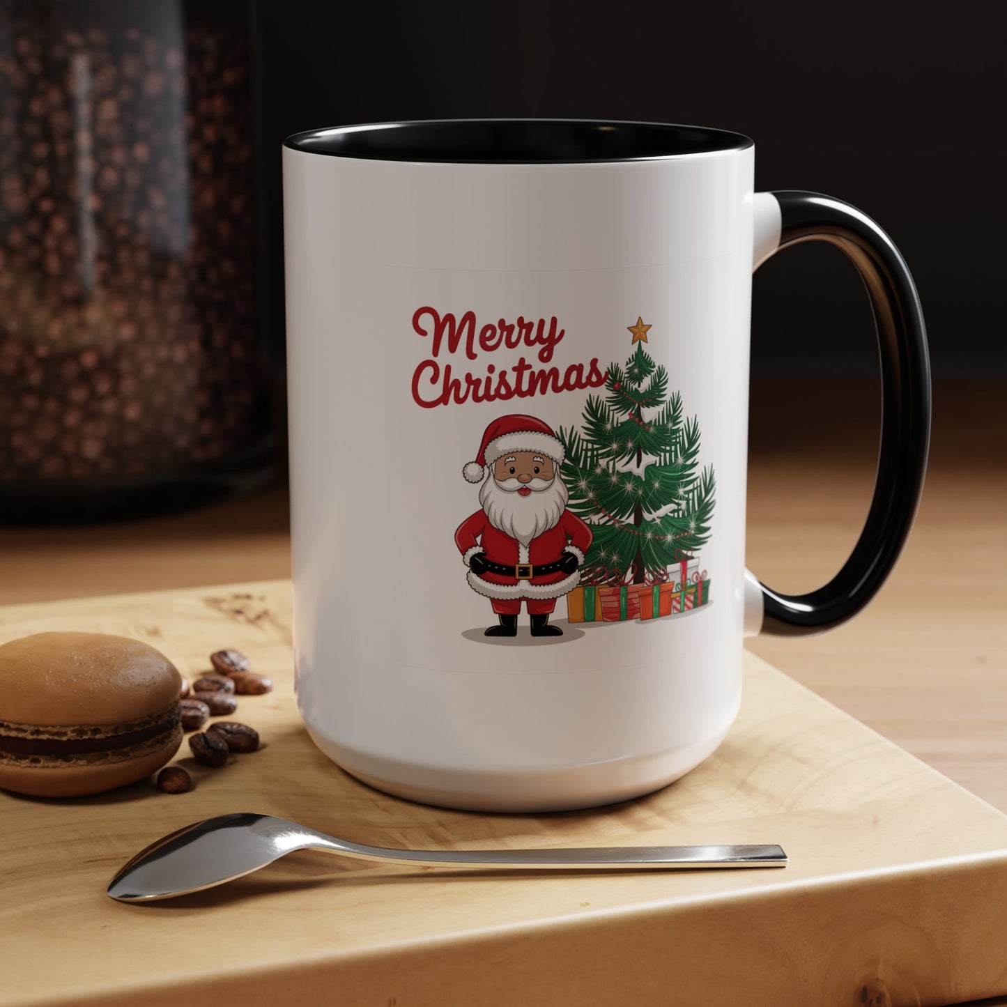 Christmas Mug - Merry Christmas Red Text Santa Tree Presents