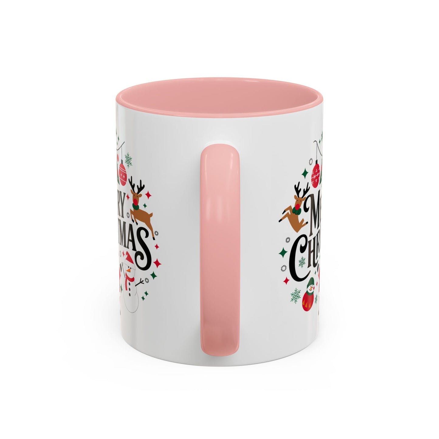 Christmas Mug - Merry Christmas Black Text Santa Reindeer Snowmen Ornaments