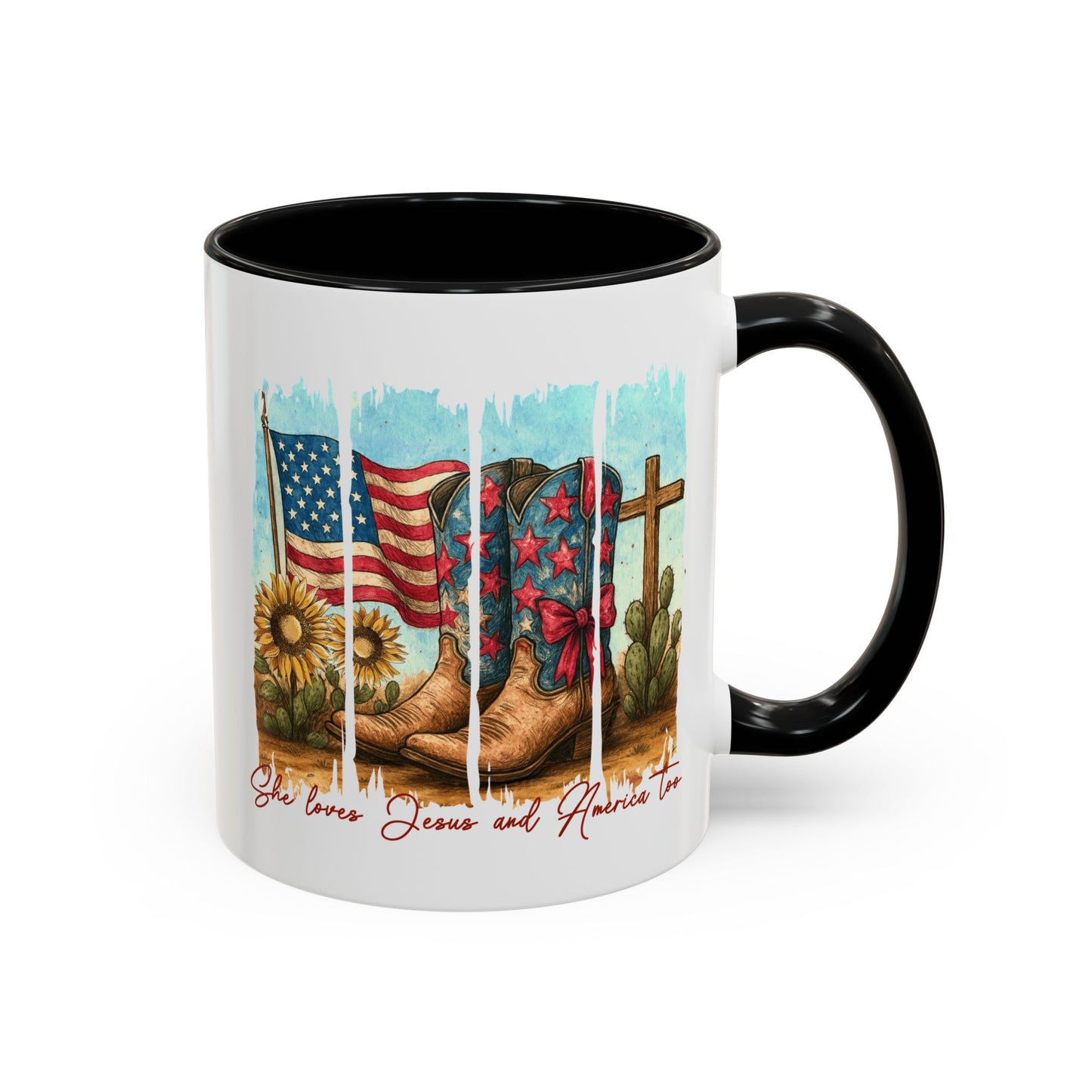 4th of July Mug - She Loves Jesus & America Too Boots