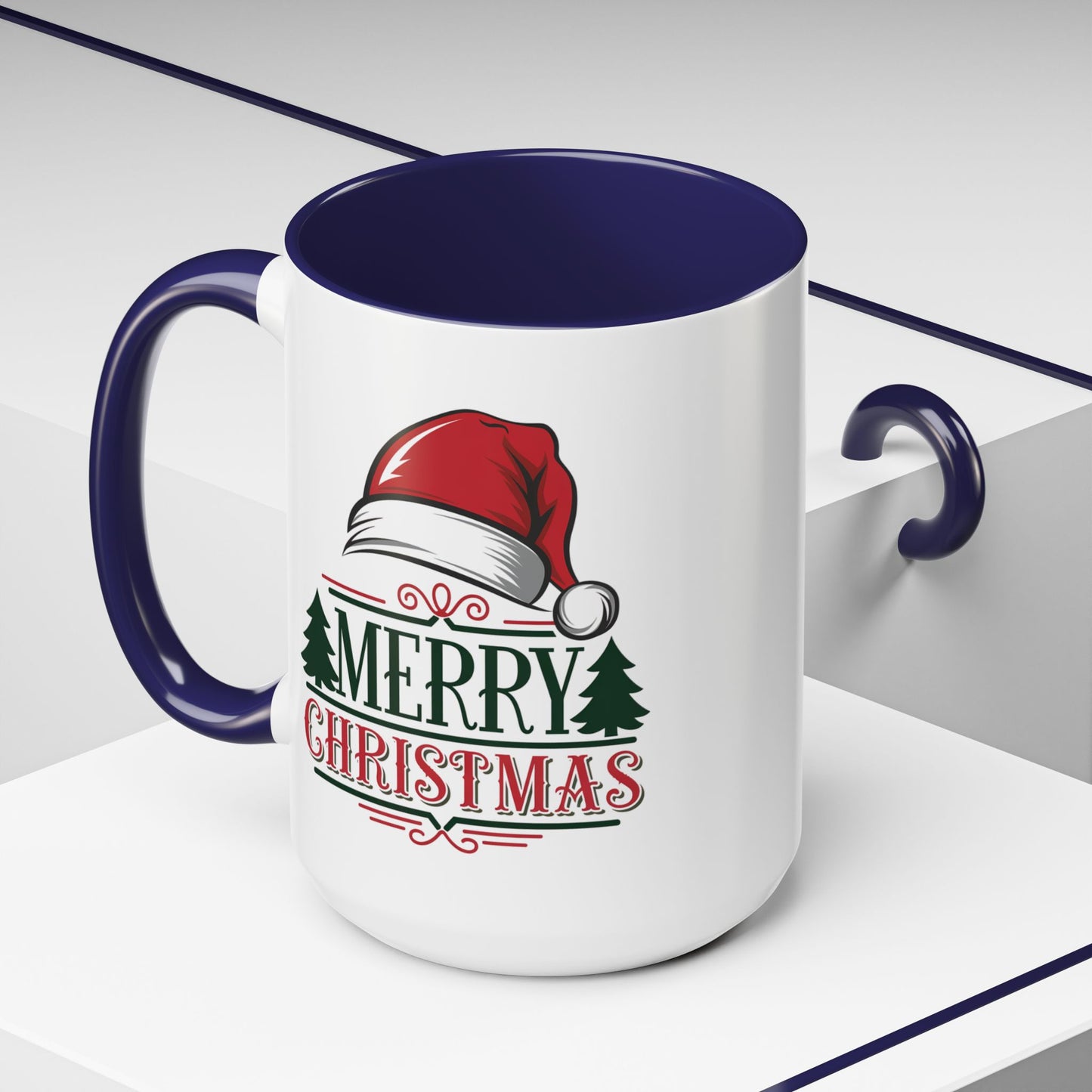 Christmas Mug - Merry Christmas Green & Red Text Red Hat