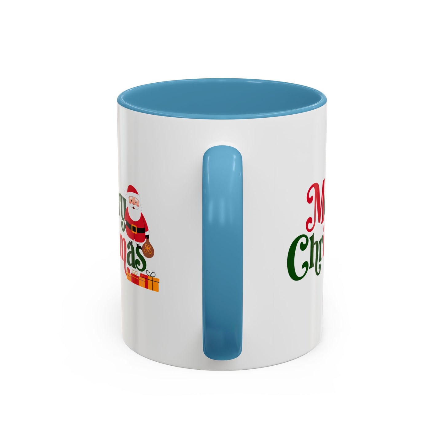 Christmas Mug - Merry Christmas Green & Red Text Santa Presents