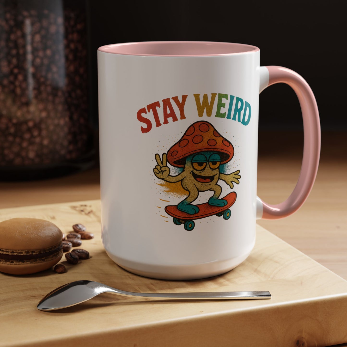 Humor Mug - Stay Weird Mushroom Skateboard