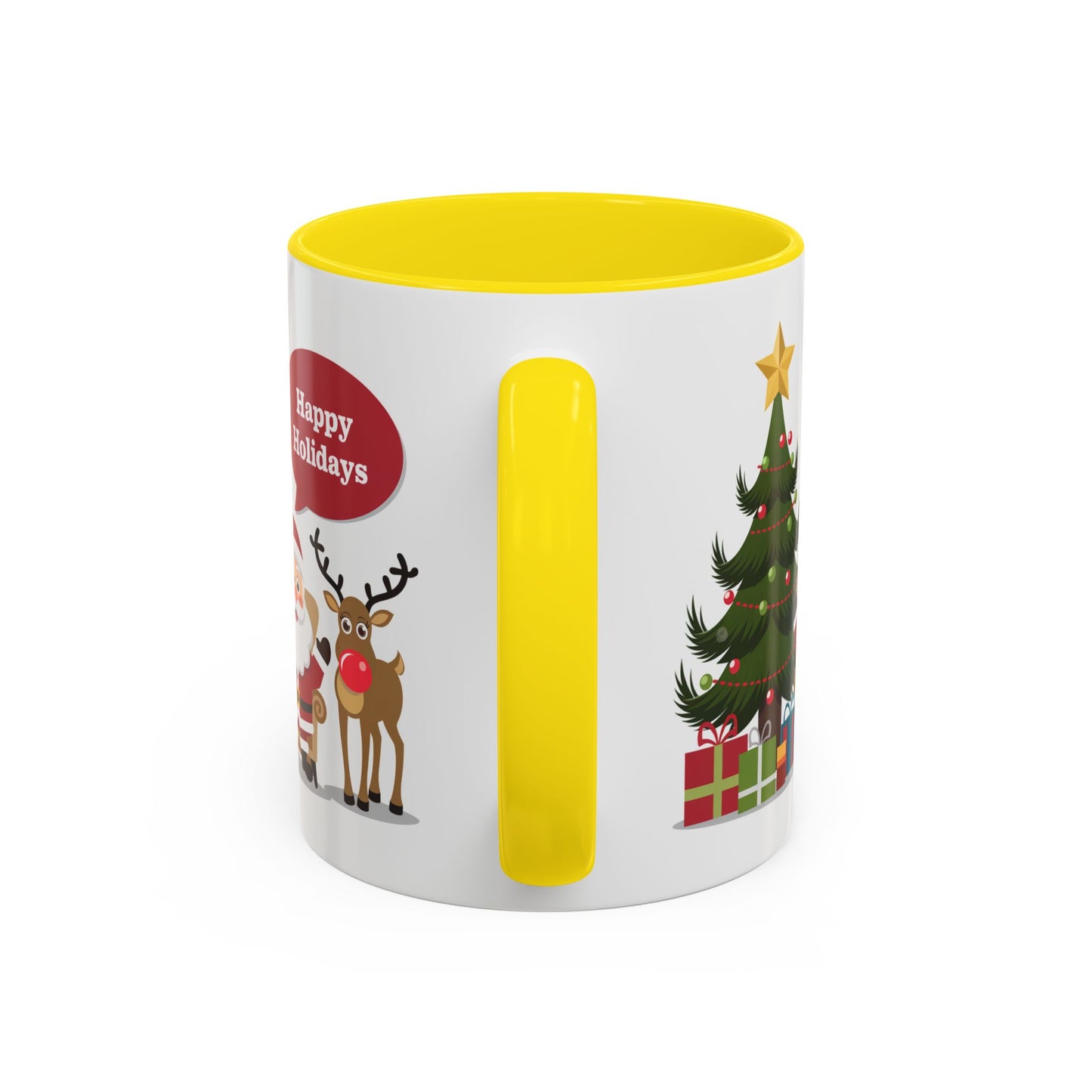 Christmas Mug - Happy Holidays Callout Santa Tree Presents Reindeer
