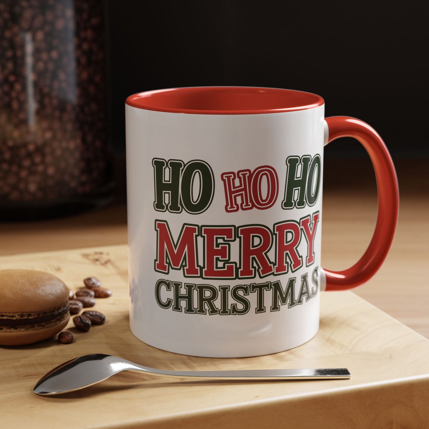 Christmas Mug - Ho Ho Ho Merry Christmas Green & Red Text