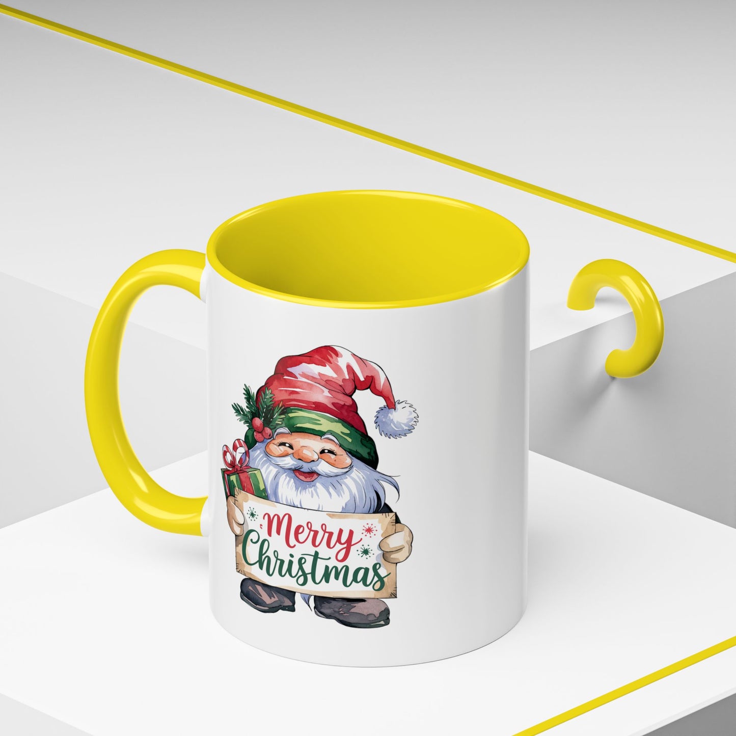 Christmas Mug - Merry Christmas Red & Green Text Gnome Present