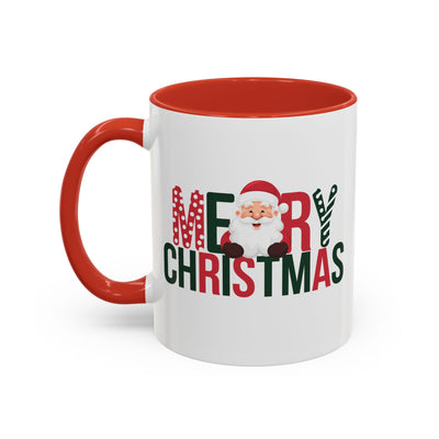 Christmas Mug - Merry Christmas Green & Red Text Santa