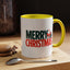 Christmas Mug - Merry Christmas Green & Red Text Santa Bag