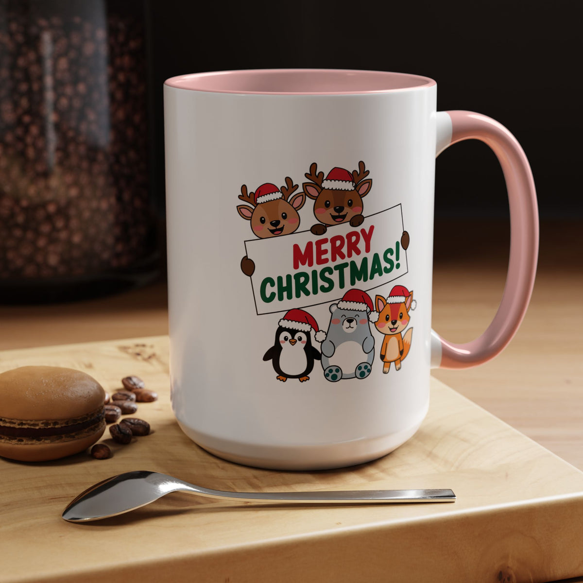 Christmas - Merry Christmas Red & Green Text Reindeer Penguin Bear Fox