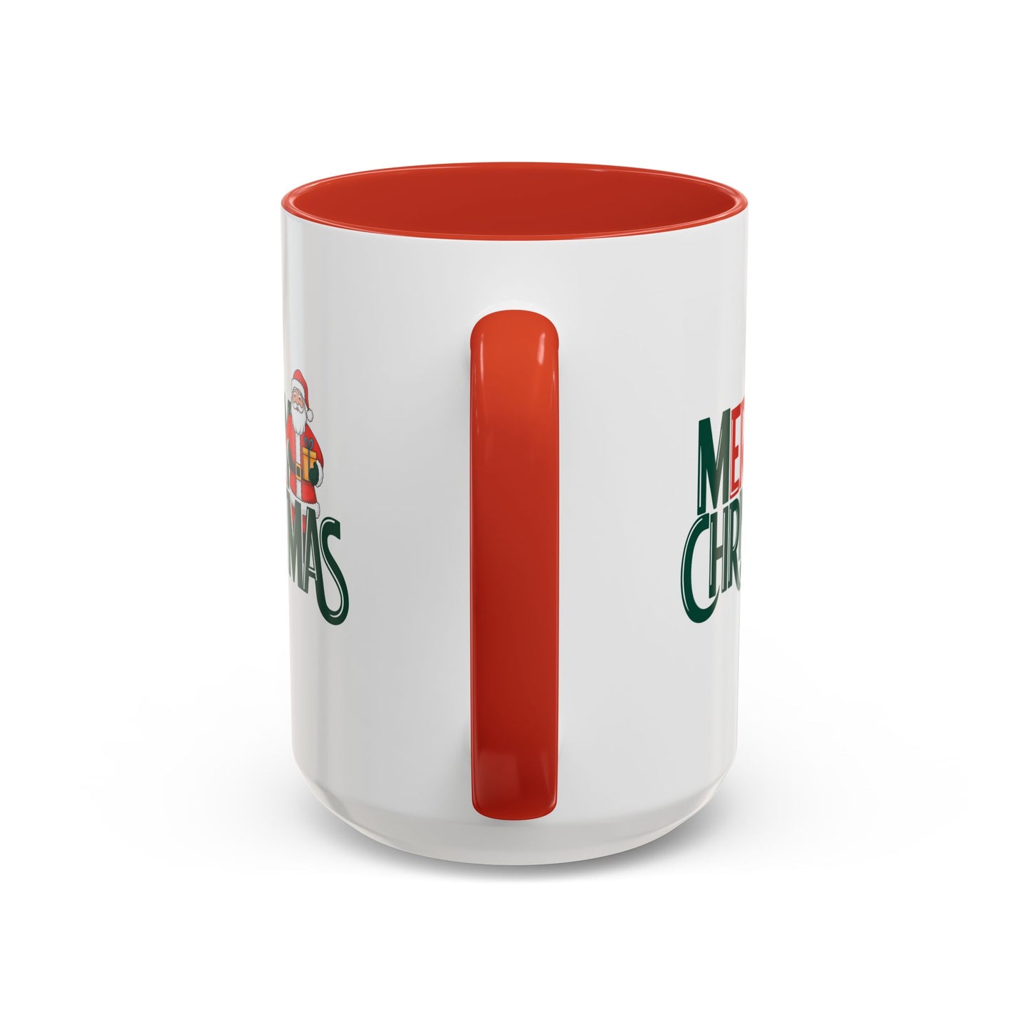 Christmas Mug - Merry Christmas Green & Red Text Santa Present