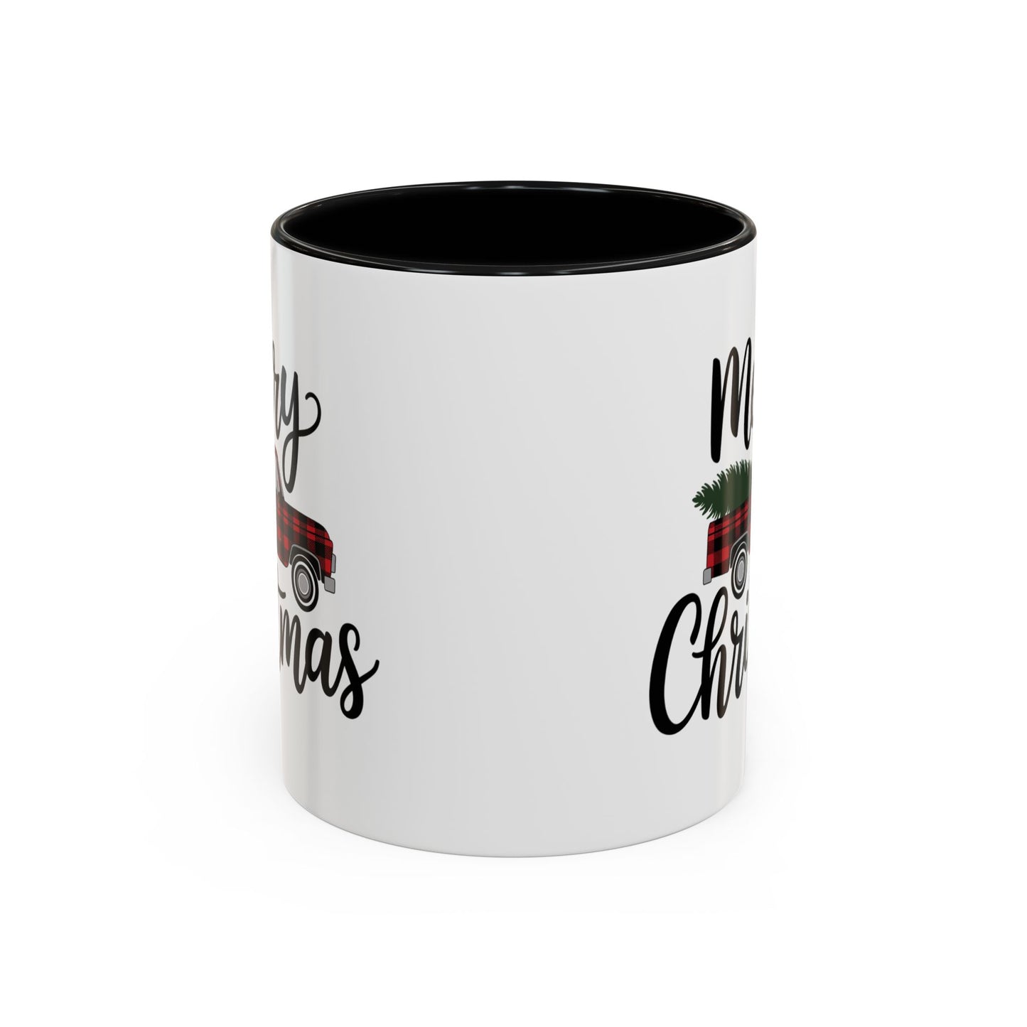 Christmas Mug - Merry Christmas Black Text Tartan Truck