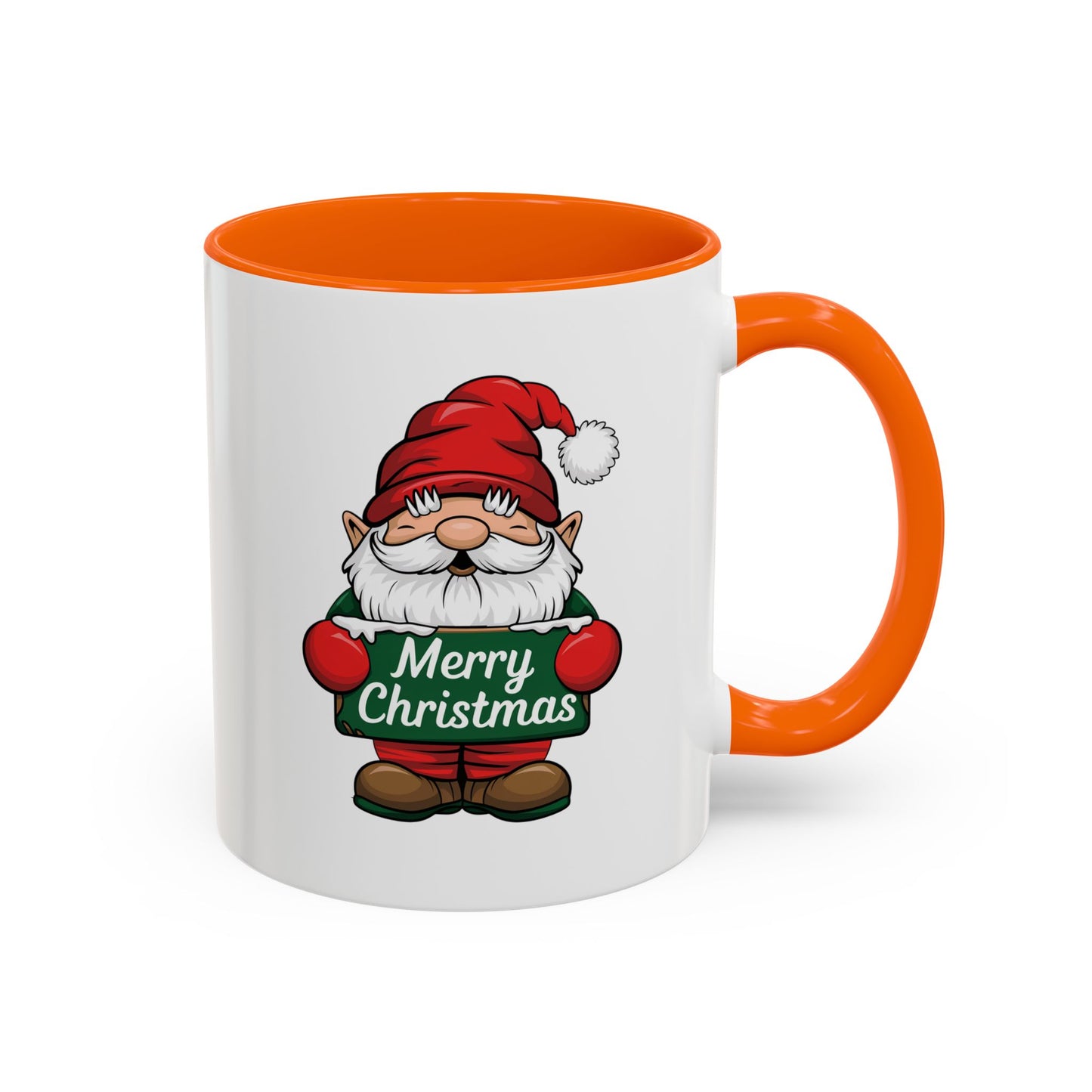 Christmas Mug - Merry Christmas White & Green Text Gnome Snow