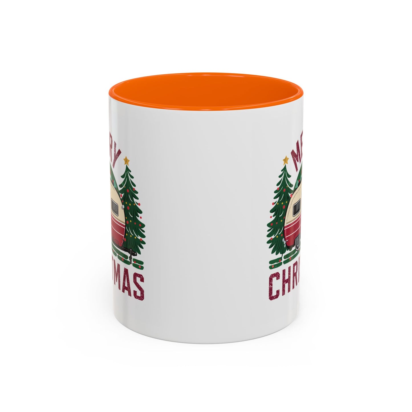 Christmas Mug - Merry Christmas Maroon Text Camper Trees