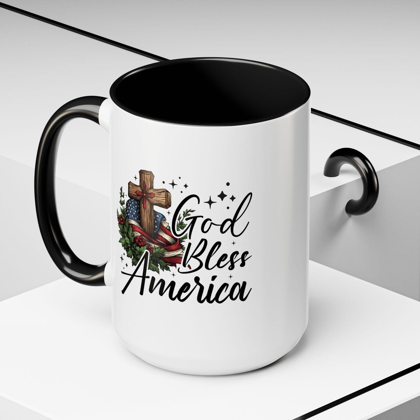 4th of July Mug - God Bless America Cross Flag